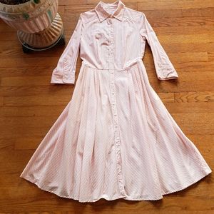 Isaac Mizrahi Pink White Striped Dress pockets collar fit and flare midi XS